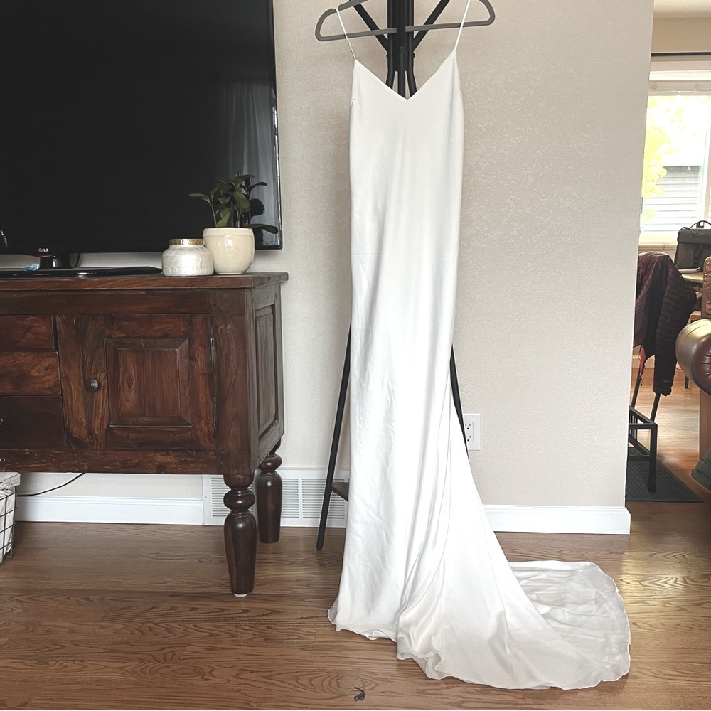 White Spaghetti-Strap Wedding Dress - Elegant Minimal Gown
